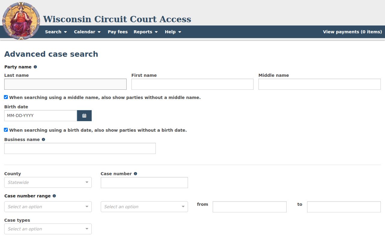 Richland County docket search advanced party and status filters