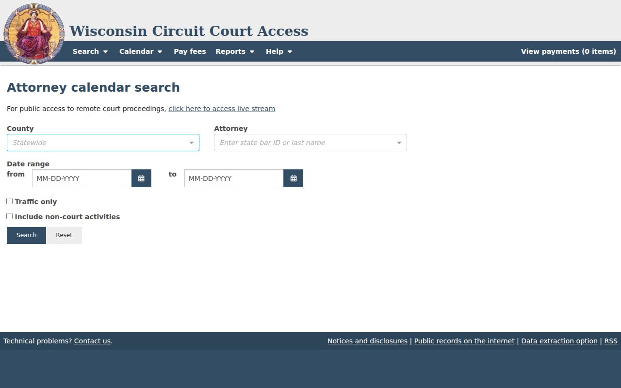 Richland County court schedule attorney calendar filters