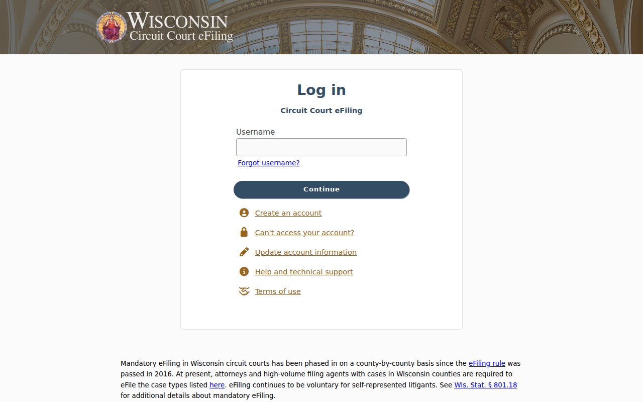 Richland County court record eFiling login and new case portal