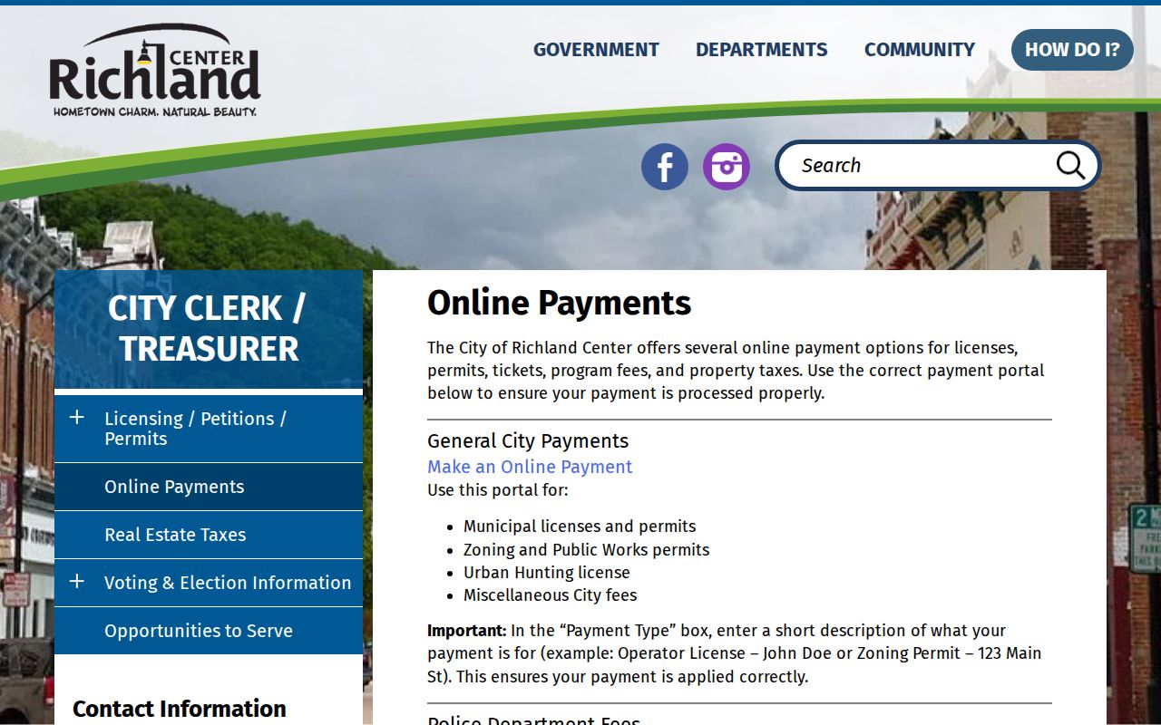 Richland Center court records city payment portal categories