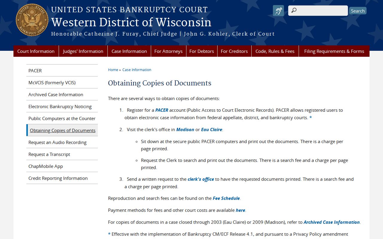 Richland County court record guidance for federal bankruptcy public-terminal access and document copies